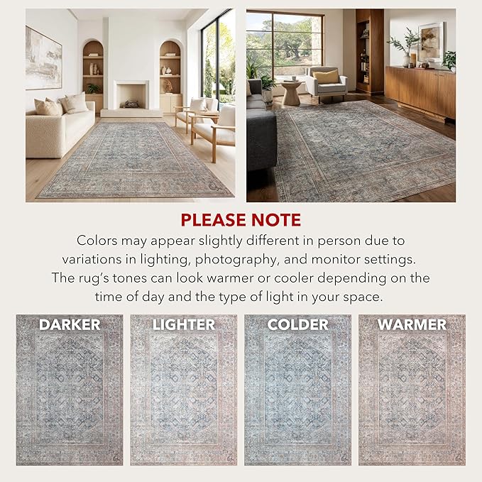 Kuden 2'6"x10 Runner Rug, Machine Washable Area Rug with Non-Slip Backing, Vintage Style, Soft, Easy Clean, Low Pile Rug for Hallway, Entryway, Kitchen, Bedroom