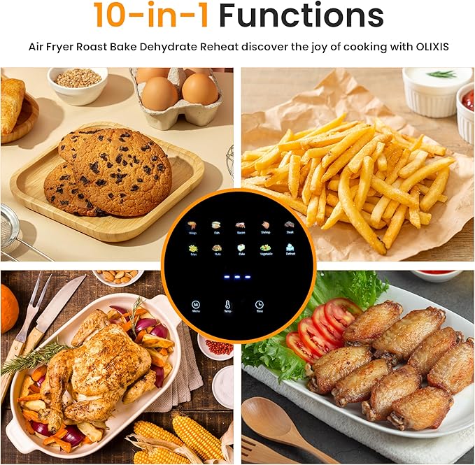 HealSmart 10-in-1 Glass Air Fryer – 4.7QT Non-Toxic Air Fryer with Rapid Air Crisp, Roast Bake Dehydrate Reheat, Nonstick, Easy-Clean | Dishwasher Safe, Bake, Roast, Recrisp
