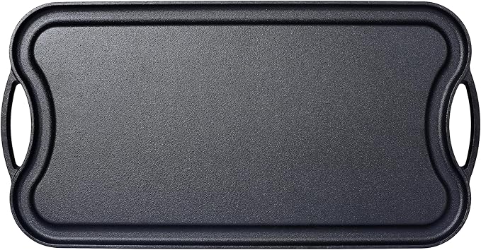 Pre-Seasoned Cast Iron Reversible Grill/Griddle – 20" x 10" Rectangular Dual-Sided Cookware for Stovetop, Oven, Grill & Campfire – Heavy Duty Iron with Ergonomic Handles, Oven Safe up to 500°F