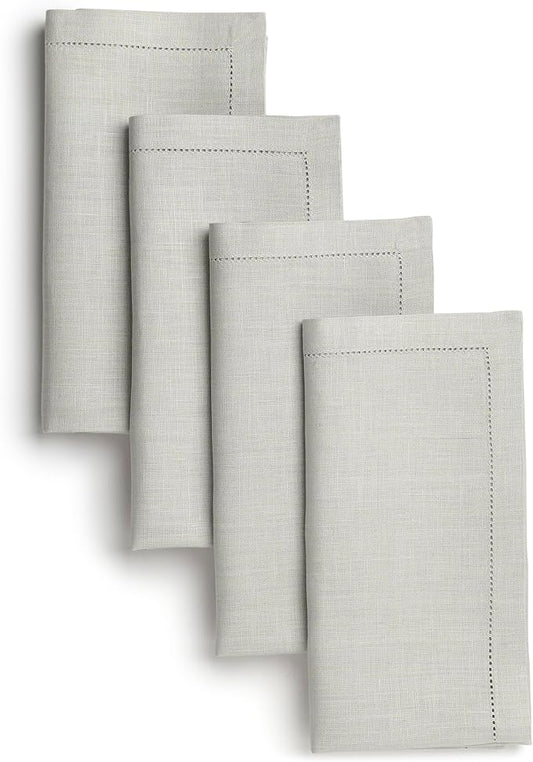 D'Moksha Homes Silver Grey Linen Napkins Set of 4 - Classic Hemstitch 100% Pure Linen Dinner Napkins Cloth 20 x 20 Inch for Spring, Easter - Handcrafted and Machine Washable