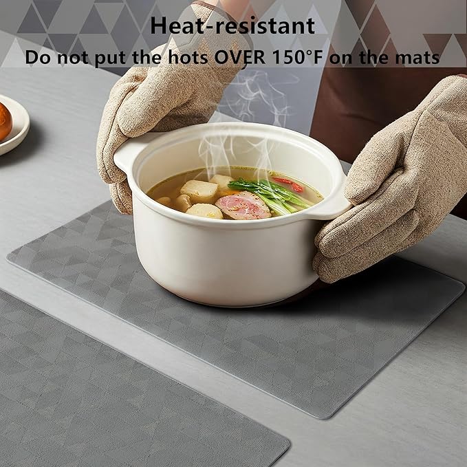 Jovono Faux Leather Placemats Set of 8, 17.8"x11.8", Waterproof & Oil-Proof Table Mats, Easy-Clean Washable Kitchen Place Mats for Dining Table, Fabric Texture, Gray Mat
