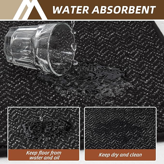 COSY HOMEER Kitchen Rugs and Mats 2PCS Non Slip Kitchen Mats for Floor Washable Stain Resistant Kitchen Runner Rug Sets Absorbent Kitchen Floor Mat 20"x32"+20"x48",Black