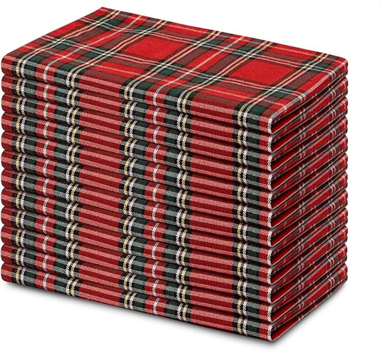Blue Needles Buffalo Plaid Christmas Napkins - 100% Cotton Set of 12 Gingham Cloth Napkins 18x18 inches - Soft, Reusable & Washable, Ideal for Valentine's Parties & Everyday Use - Christmas Multi Red