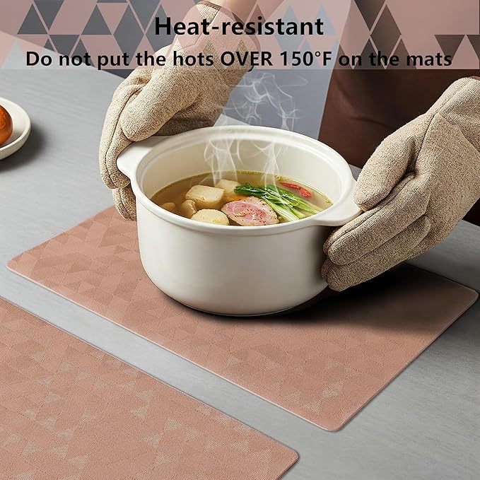 Jovono Faux Leather Placemats Set of 8, 17.8"x11.8", Waterproof & Oil-Proof Table Mats, Easy-Clean Washable Kitchen Place Mats for Dining Table, Fabric Texture, Pink Mat