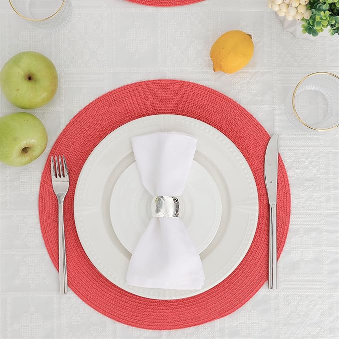 HODJOY Placemats Set of 6, Round Placemats for Dining Table, Washable Non-Slip Placemats for Velentine, 15 inches (Pink Red)