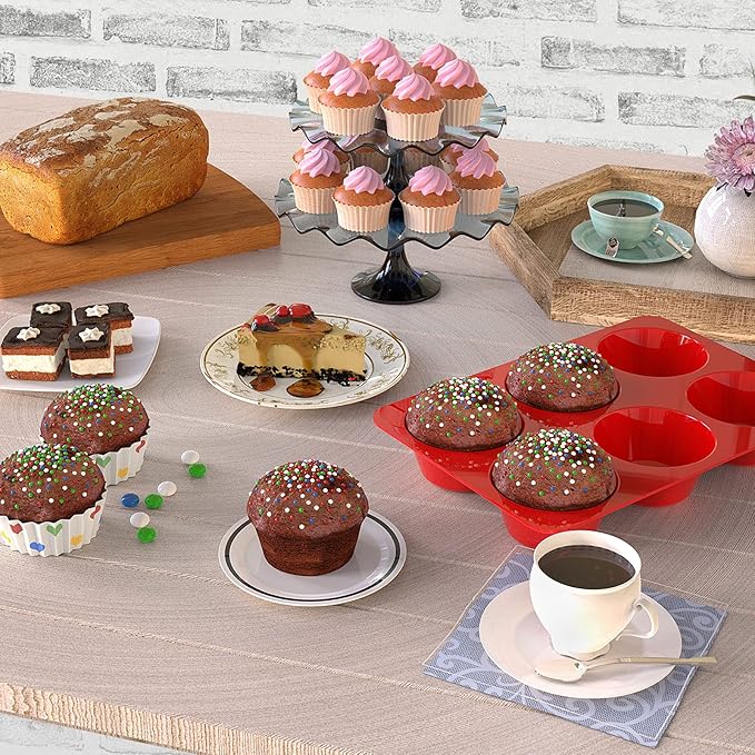 SILIVO 2 Pack Jumbo Muffin Pan - 6 Cup Nonstick Large Muffin Pans for Homemade Muffin and Cupcake