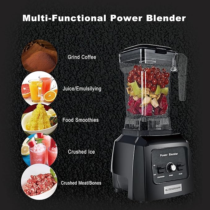 VITASUNHOW Professional 1300W Quiet Blender - 32oz BPA-Free Tritan Pitcher, Ice Crushing & Frozen Smoothie Maker for Shakes, Milk, Nut Butter, Dishwasher Safe