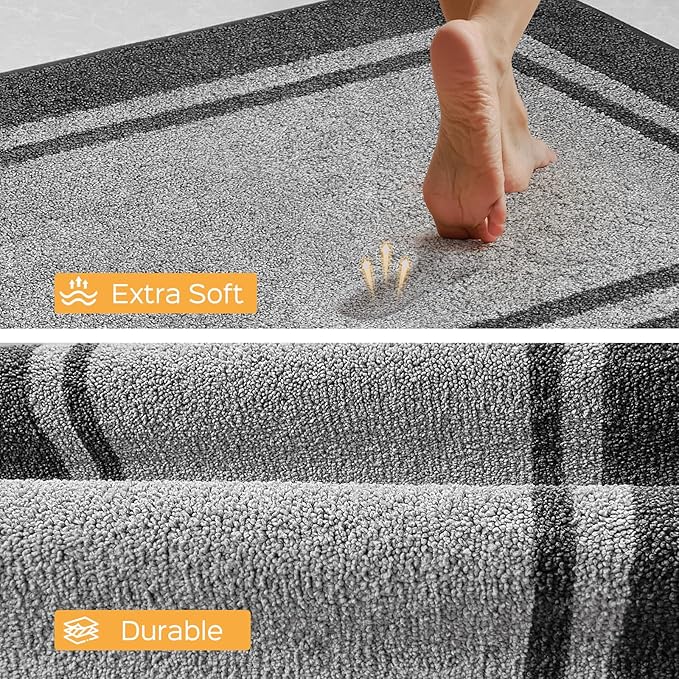 Kichen Rugs 24" x 96", Non-Slip Machine Washable Kitchen Runner Rugs Floor Mats, Absorbent Comfort Standing Mats for Kitchen, Sink, Laundry and Hallway, Light Grey & Dark Grey
