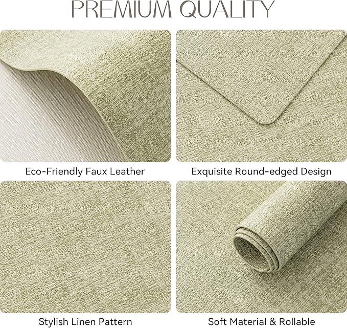Romanstile Vinyl Placemats Set of 4-12 X 17 Inch - Heat Resistant Place Mats 100% Waterproof Oilproof Wipeable Reversible Faux Leather Table Mats for Kitchen, Dining, Party, Outdoor, Grass Green