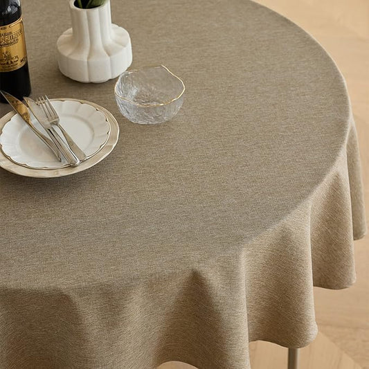 Waterproof Round Tablecloth for Round Dining Table, Decorative Rustic Soft Wipeable Table Cloths Cover Indoor Outdoor Use for Holiday,Wedding, Kitchen (70 Inch,Round (4-6 Seats),Natural)