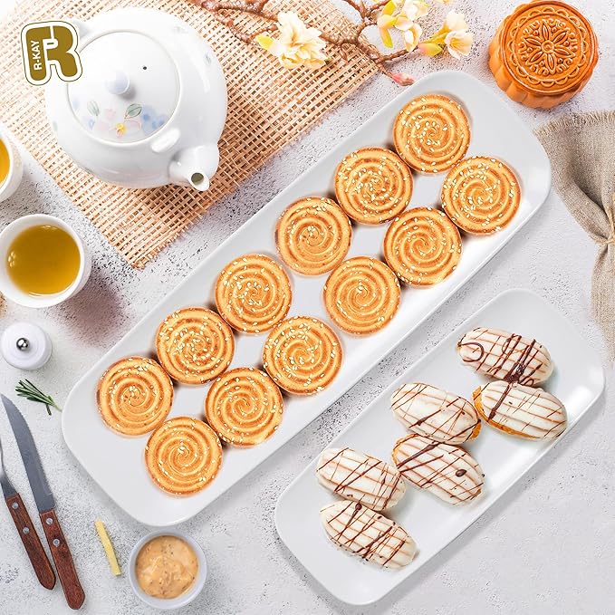 4 Pack Plastic Serving Trays for Party - White Serving Tray 10 by 5.5 in - Heavy Duty Dessert Trays for Food - Rectangular Party Serving Trays - Premium Party Trays - White Platters