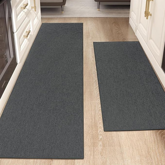 Color&Geometry 2PCS Kitchen Rugs and Mats Non Slip Washable, Absorbent Kitchen Runner, Easy to Clean Kitchen Floor Mats for in Front of Sink, Laundry Room, Hallway, 17"x29"+17"x59", Dark Grey