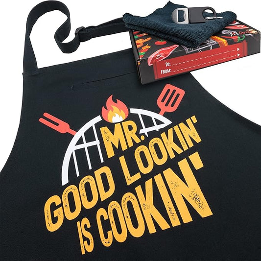 Mr Good Lookin Cooking Apron, Kitchen Apron for Men, Ideal Christmas or Father's Day Gift, Gift Set or Apron Only