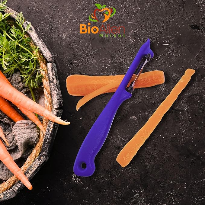 German Steel Double Blade Peeler, Effortless Precision, Ergonomic Handle, Bioalien Market Solingen Peeler DUO (Purple)