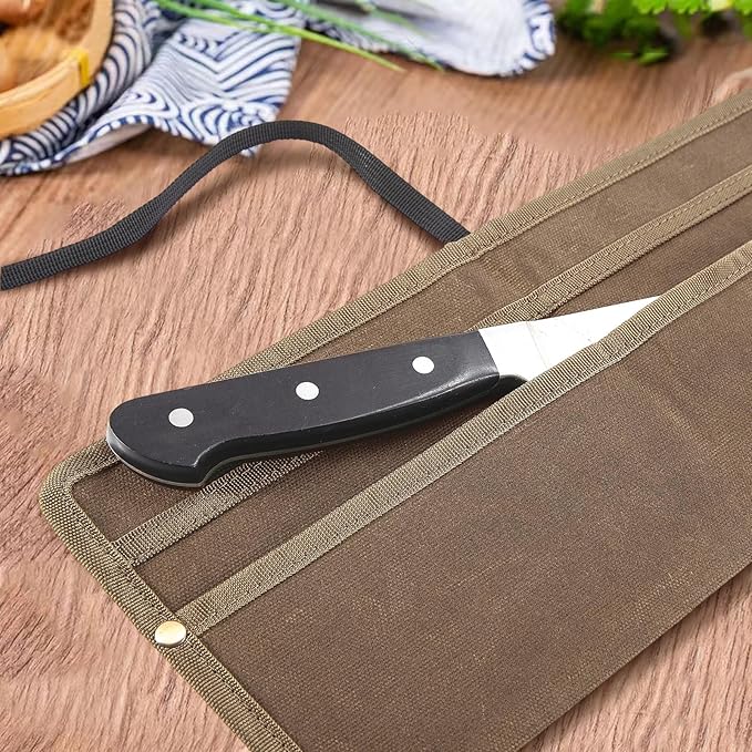 Qchengsan Chef Knife Sheath,Waxed Canvas Single Chef Knife Case Bag Roll for Traval,Sheaths for Chef's Kitchen knives,Tool Organizer Pouch Culinary Accessories Cooking Tools Roll,Gifts for Men