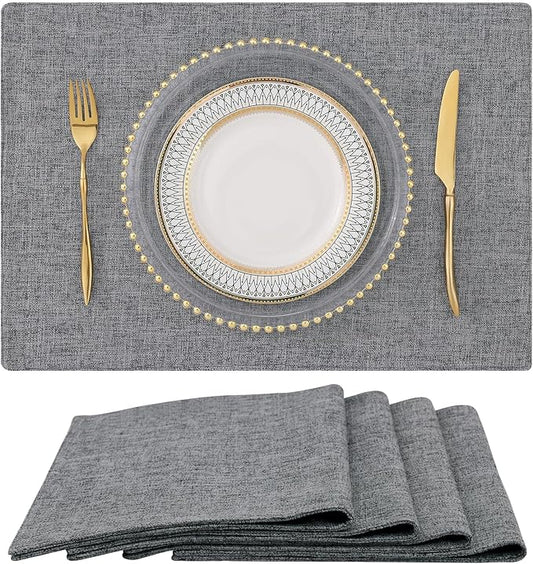 homing Cotton Linen Placemats Set of 4, Cloth Washable Farmhouse Dining Table Mats for Indoors & Outdoors, Easy to Clean, Dark Grey, 13 x 19 Inch