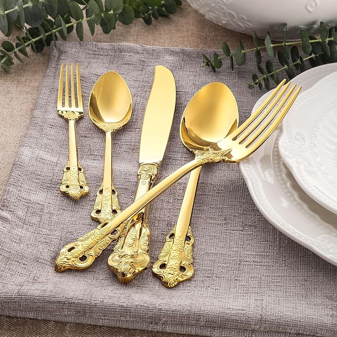 KEAWELL Gorgeous Dinner Knife, Set of 4, 18/10 Stainless Steel, Mirror Polished, Luxury Dinner Knife Set. (Gold)