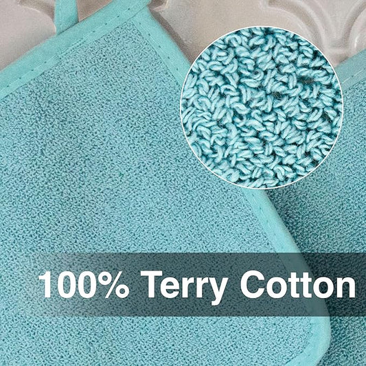 RITZ Terry Potholder & Hot Pad: Unparalleled Heat Resistant, Durable 100% Cotton – Ergonomically Designed for Optimal Grip – Easy-Care Machine Washable – 2-Pack, Dew