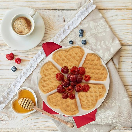 Heart Waffle Maker- Make 5 Mini Heart Shaped Waffles, Special Loved Ones Breakfast- Easy Clean Non-stick Baker, Electric Waffler Griddle Iron with Adjustable Temperature Control- Mother's Day Gift