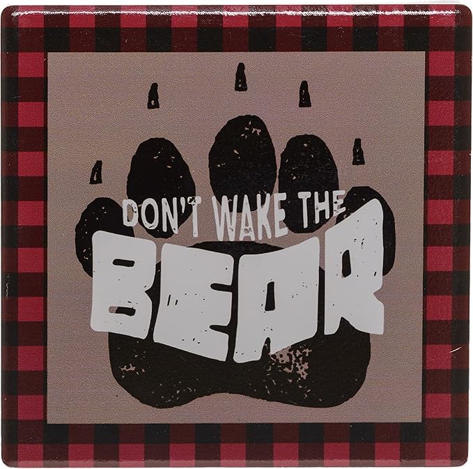 Pine Ridge Black Bear Buffalo Plaid Coasters for Drinks - Welcome to The Cabin and Don't Wake The Bear Design with Cork Pads Coaster Set of 6