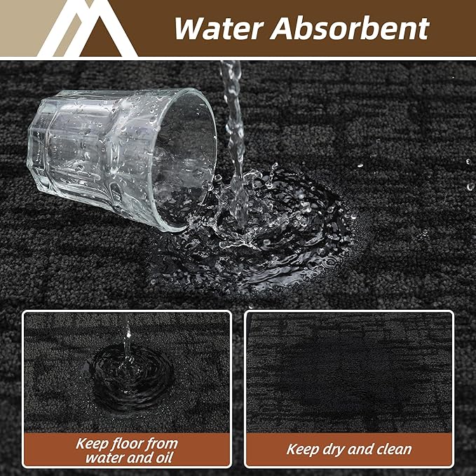 COSY HOMEER Kitchen Rugs 20"x32"+20"x48",Absorbent Soft Kitchen Mats for Floor,Non Slip Kitchen Runner Rug,Washable Kitchen Floor Mats for Sink Mat,Hallway,Laundry,Black