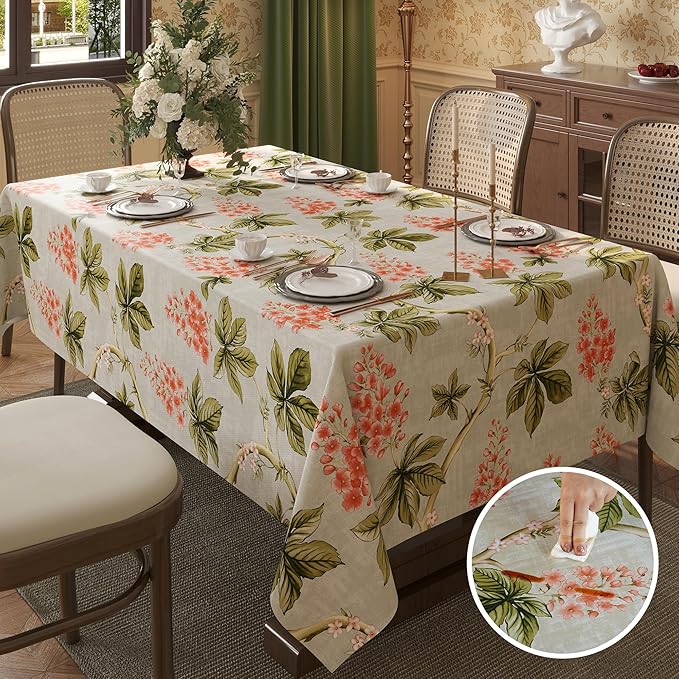 Square Table Cloth,100% Waterproof Tablecloth Oil Proof Spill Proof Vinyl Table Cloth, Wipe Clean Plastic Table Cover for Dining, Camping, Indoor and Outdoor 54" x 54",Flower