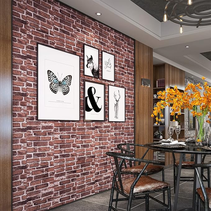 20PCS 3D Wall Panels Peel and Stick 3D Brick Wallpaper Peel and Stick Faux Stone Wall Panel Foam Brick Self-Adhesive Wallpaper (Red,20pcs)