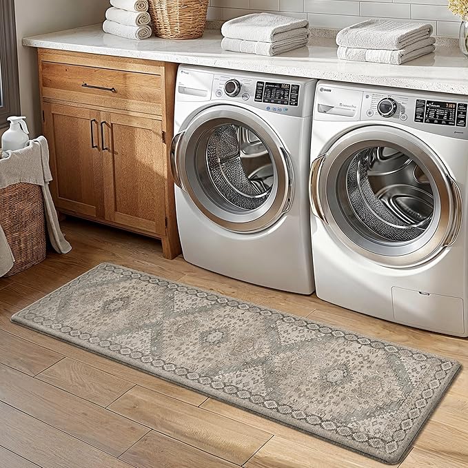 GENIMO Kitchen Mats for Floor, 2PCS Kitchen Rugs Non Slip Washable, Waterproof Anti Fatigue Mat, Comfort Standing Runner Rug for Sink, Office, Laundry, Home, 17.3"x59"+17.3"x30", Brown