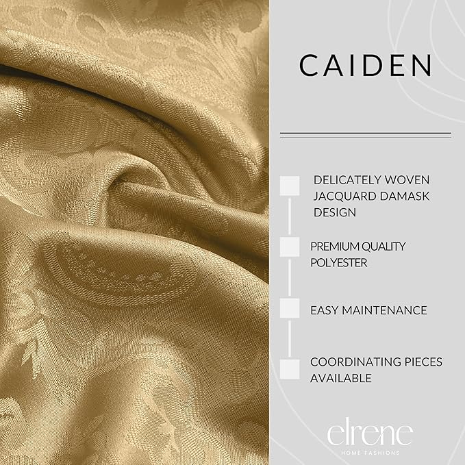 Elrene Home Fashions Caiden Elegance Damask Fabric Napkins (Set of 4), 17" x 17", Gold