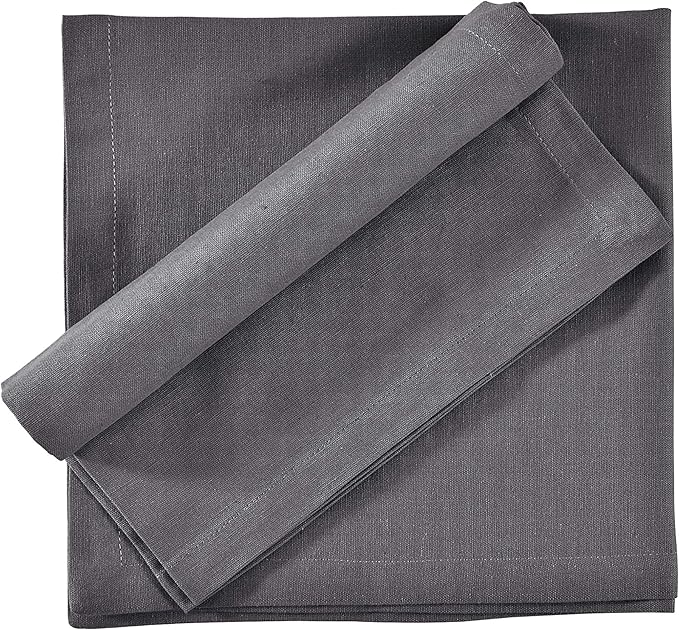 FINGERCRAFT Cloth Napkins, Cotton Linen Mitered Corner Soft Durable Washable Eco-Friendly Napkins Cloth 12 Pack, 18x18 inch Premium Quality for Home Hotel Parties Christmas Wedding Dinner Charcoal