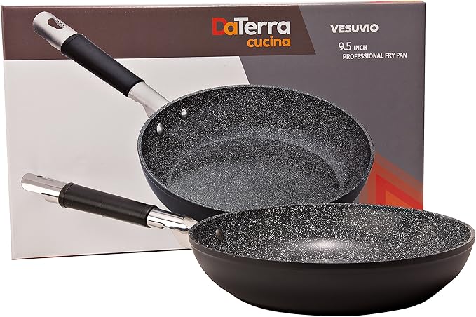 DaTerra Cucina Nonstick Small Chef Bundle – 2.6 Qt Ceramic Saucepan with Lid, 9.5" Frying Pan, 5-Piece Olive Wood Cooking Utensils – Oven Safe, Induction Compatible, PTFE & PFOA Free – Made in Italy