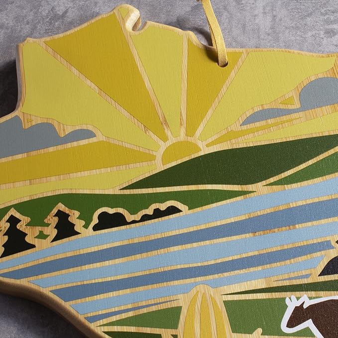 Totally Bamboo Wisconsin State Shaped Cutting Board and Charcuterie Serving Platter with Artwork by Summer Stokes, Includes Hang Tie for Wall Display Varies