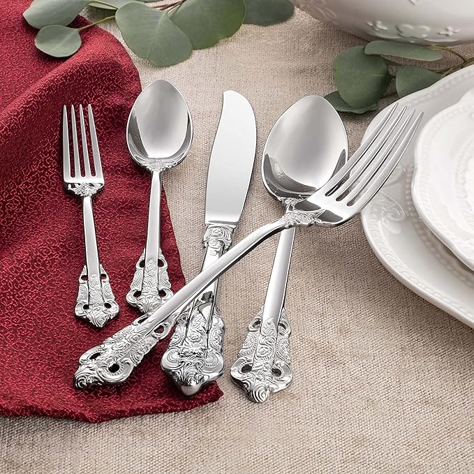 KEAWELL Gorgeous Dinner Knife, Set of 4, 18/10 Stainless Steel, Mirror Polished, Luxury Dinner Knife Set. (Silver)