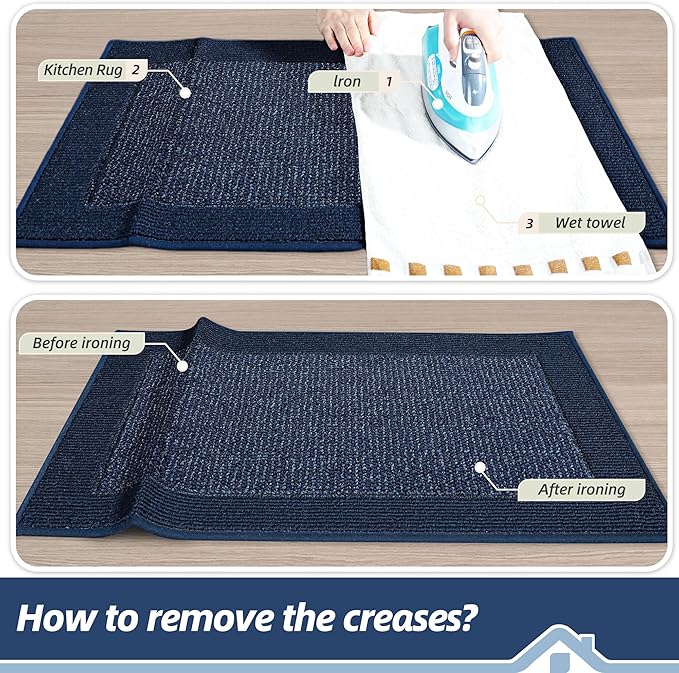 BEQHAUSE Kitchen Runner Rugs 24"x60", Kitchen Rugs Non-Slip Kitchen Mats for Floor, Absorbent and Stain Resistant Kitchen Mats, Machine Washable Rug for Kitchen, Hallway, Laundry & Sink, Blue