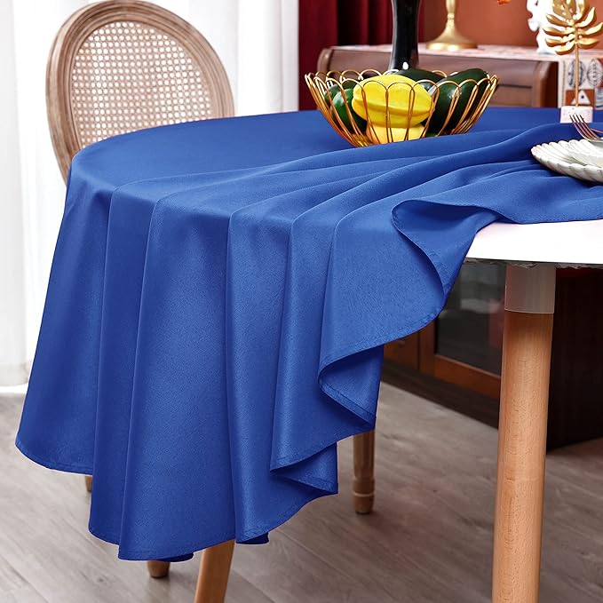 MEANMOY Royal Blue 210 GSM Water & Stain Resistant Round Tablecloth for Circle Table - Solid 48 Inch Table Cloth Cover in Wrinkle Free Durable Washable Polyester Fabric for Wedding, Party, Banquet