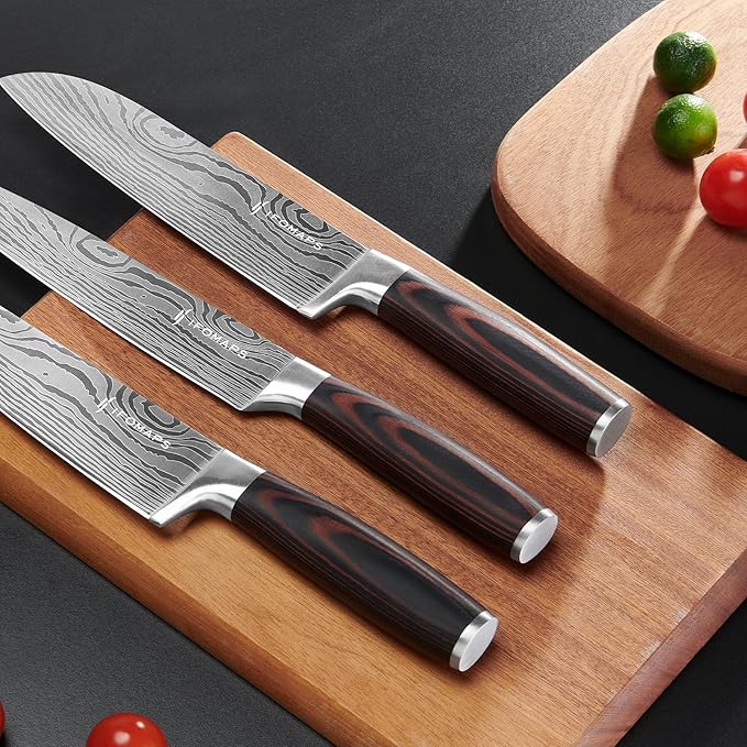 15-Piece Knife Set with Block for Kitchen, with Built-In Sharpener, Stainless Steel Ultra Sharp Blades, Ergonomic Pakkawood Handle, Essentials Chef Knives Set