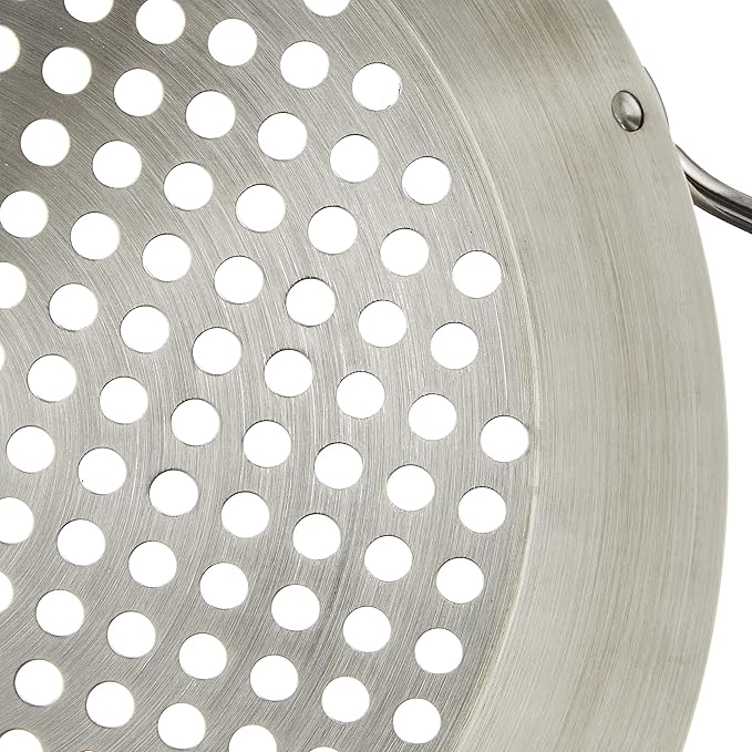 Tablecraft 12" Diameter Stainless Steel Grill Pan with Handles, Silver, Model: BBQ122