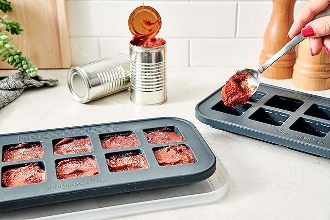 Souper Cubes 2 Tbsp. Silicone Freezer Molds - Perfect for Storing Garlic, Herbs, Ginger, Pesto, Tomato Paste, Lemon Juice, Purees and More - Silicone Baby Food Freezer Tray - Charcoal – 1-Pack