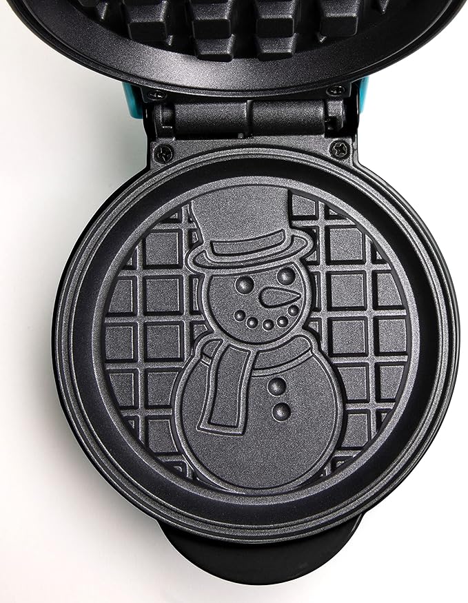 Nostalgia MyMini Personal Electric Snowman Waffle Maker, 5-Inch Cooking Surface, Waffle Iron for Hash Browns, French Toast, Grilled Cheese, Quesadilla, Brownies, Cookies, Blue