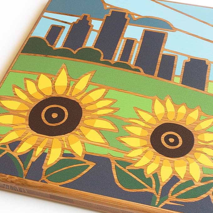 Totally Bamboo Kansas State Shaped Cutting Board and Charcuterie Serving Platter with Artwork by Summer Stokes, Includes Hang Tie for Wall Display