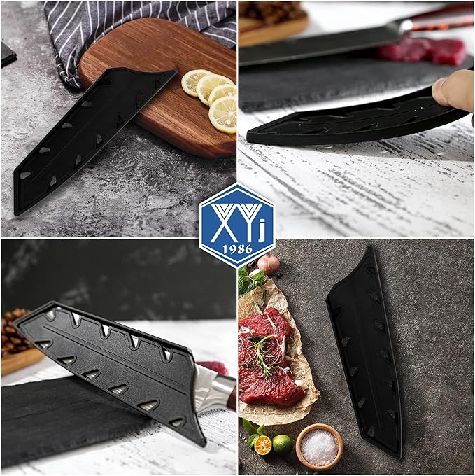 XYJ 2pcs/set Safety Knife Covers Sleeves Knives Edge Guard,Universal Knife Sheath,Santoku Knife Case Black (For 8" Chef Knife or 7 '' Santoku Knife)