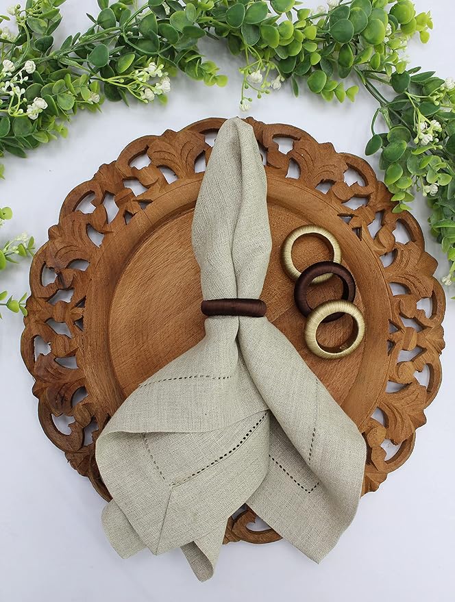 COTTON CRAFT Napkin Rings - Set of 12 Soft Lustrous Yarn Handmade Dining Table Napkin Holders - Halloween Harvest Fall Thanksgiving Holiday Party Gift Décor - Chocolate Tan Lt Yellow