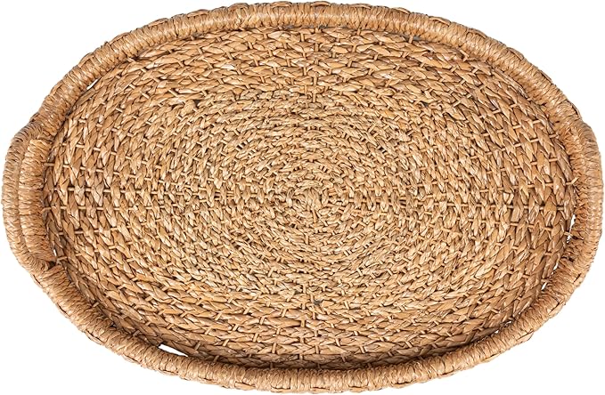 Bloomingville Decorative Handwoven 24" & 28" Oval Seagrass & Rattan Trays with Handles (Set of 2 Sizes)