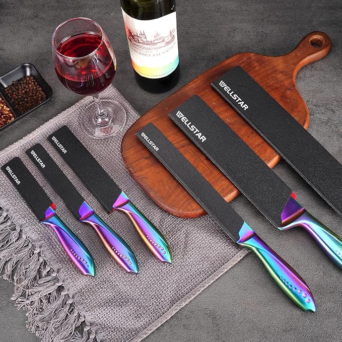 WELLSTAR Knife Edge Guards Set, 11 Piece Universal Blade Covers, BPA Free ABS Protective Blade Sheaths, Non-Scratch Felt Lining Kitchen Knives Covers (Knives not included)