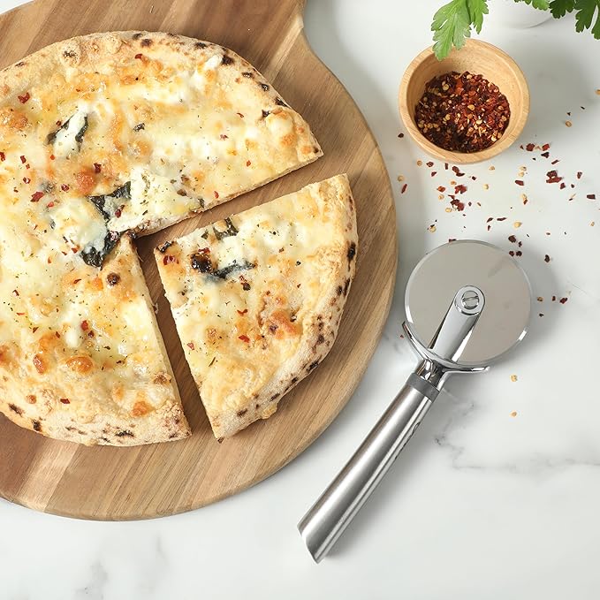 Oster Chadswyck 8.7” Pizza Cutter, Stainless Steel Pizza Wheel, Sharp Rolling Blade, Ergonomic Handle, Dishwasher Safe