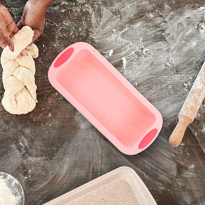 SEWCHICS Silicone Bread Baking Mold and Toast Loaf Pan Non-Stick Pink Rectangular Cake Bake Mold for Home Baking