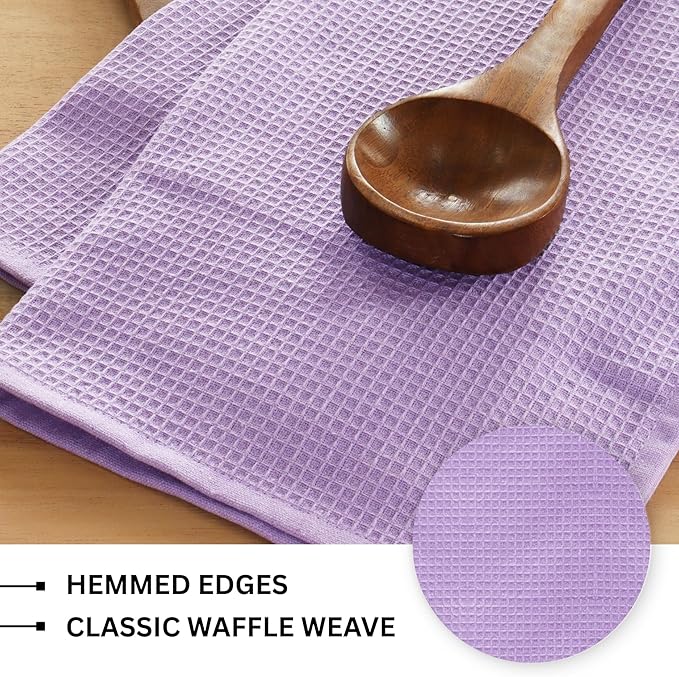 PurpleEssences Waffle Weave Kitchen Towel, 100% Cotton - 15x25 Inches, with Hanging Loop Ultra Soft Absorbent Quick Drying Dish Cloth, Tea and Hand Towels, 6 Pack - Christmas Holiday Winter - Lavender