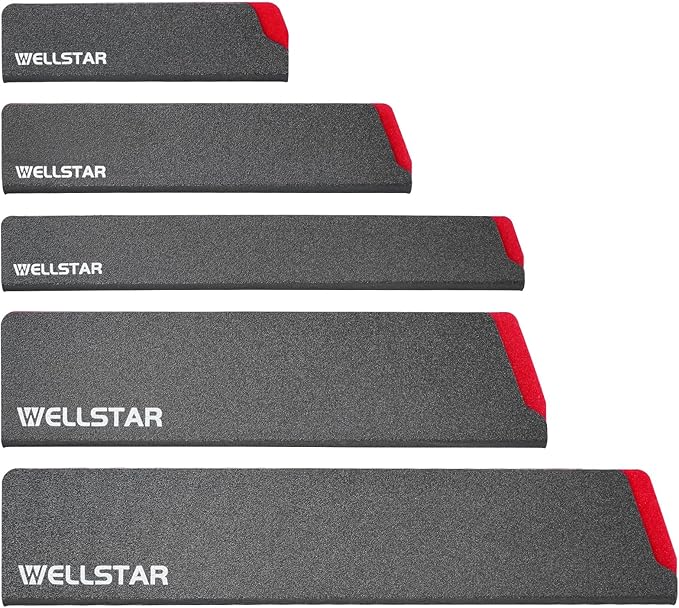 WELLSTAR Knife Edge Guards Set, 5 Piece Universal Blade Covers, BPA Free ABS Protective Blade Sheaths, Non-Scratch Felt Lining Kitchen Knives Covers (Knives not included)