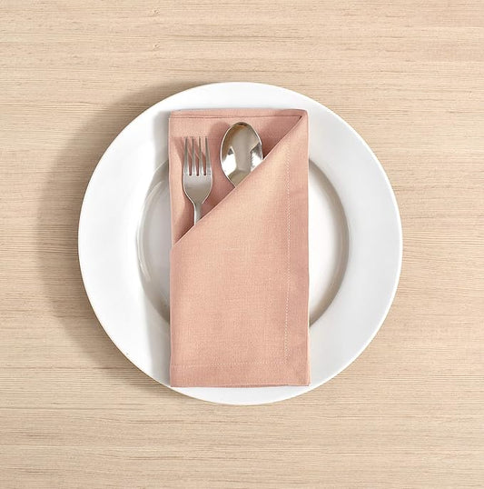 Cloth Napkins Dinner Washable Set of 4 in Cotton Linen Fabric Premium Quality, Mitered Corners for Reusable Every Day Use Pre Shrunk and Good Absorbency Christmas Cloth Napkins (Pack of 4, Pink)