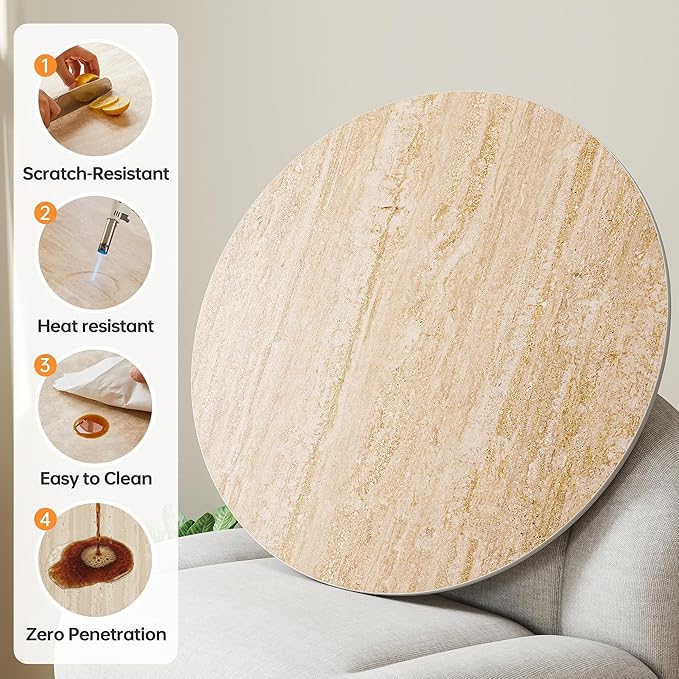 Lazy Susan Turntable 31.5 Inch-360°Silent Rotating Anti-Slip Serving Tray,Heavy Duty Centerpiece for Kitchen,Dining & Coffee Table-Beige Modern Design with Non-Slip Base